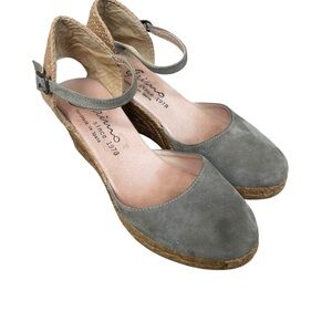 Gaimo Women’s Gray Suede Espadrille Wedges with Ankle Strap